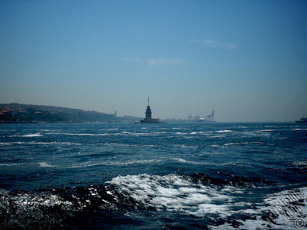 View of Kiz Kulesi (Maiden`s Tower) from the Bosphorus in Istanbul city of Turkey.
