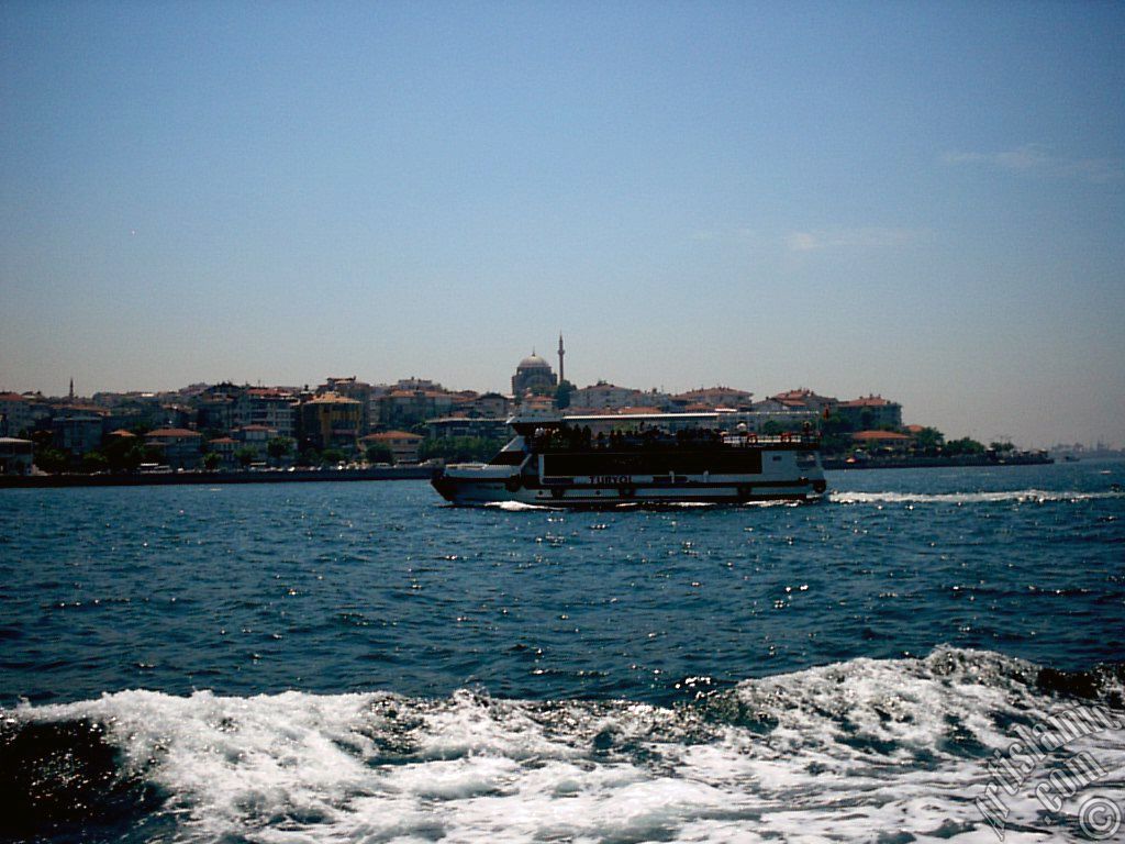 View of Uskudar coast from the Bosphorus in Istanbul city of Turkey.
