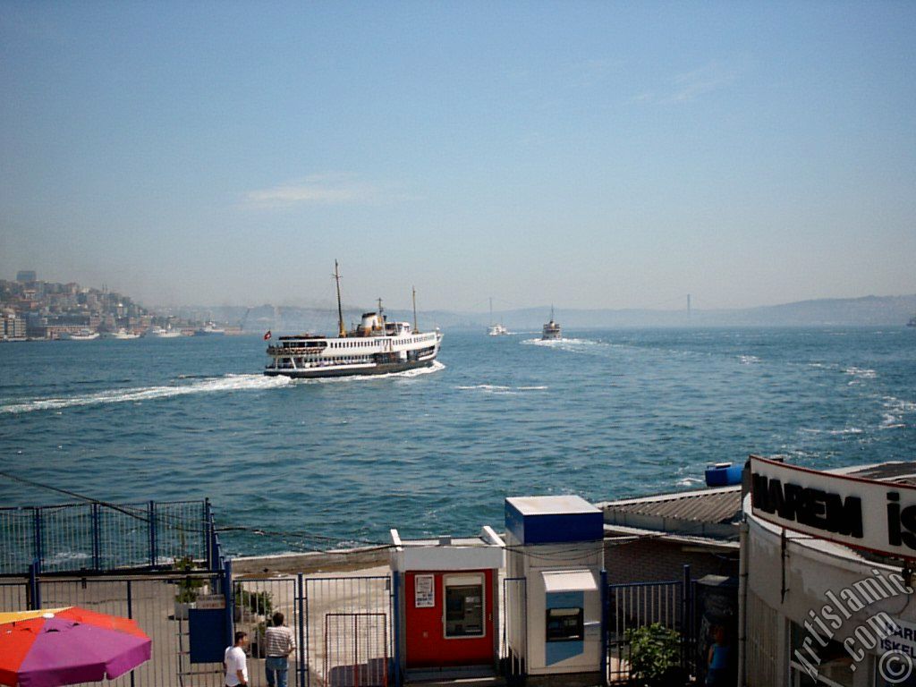 View of jetties and coast from an overpass at Eminonu district in Istanbul city of Turkey.
